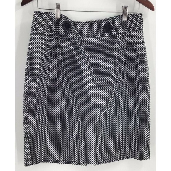 Ann Taylor Women's Skirt Black White Geometric Business Career‎ Sz 10P Buttons - Picture 1 of 8